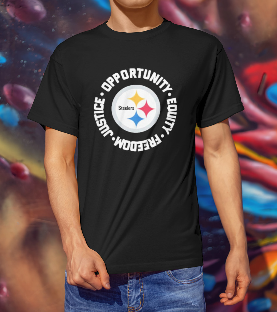 Pittsburgh Steelers Justice Opportunity Equity Freedom Circular Star T-Shirt