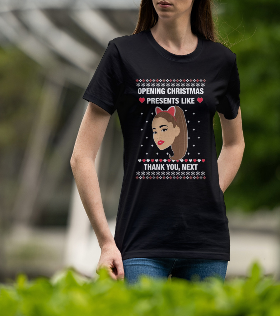 Opening Christmas Presents Like Thank You Next Ariana Grande Cat Ears T-Shirt