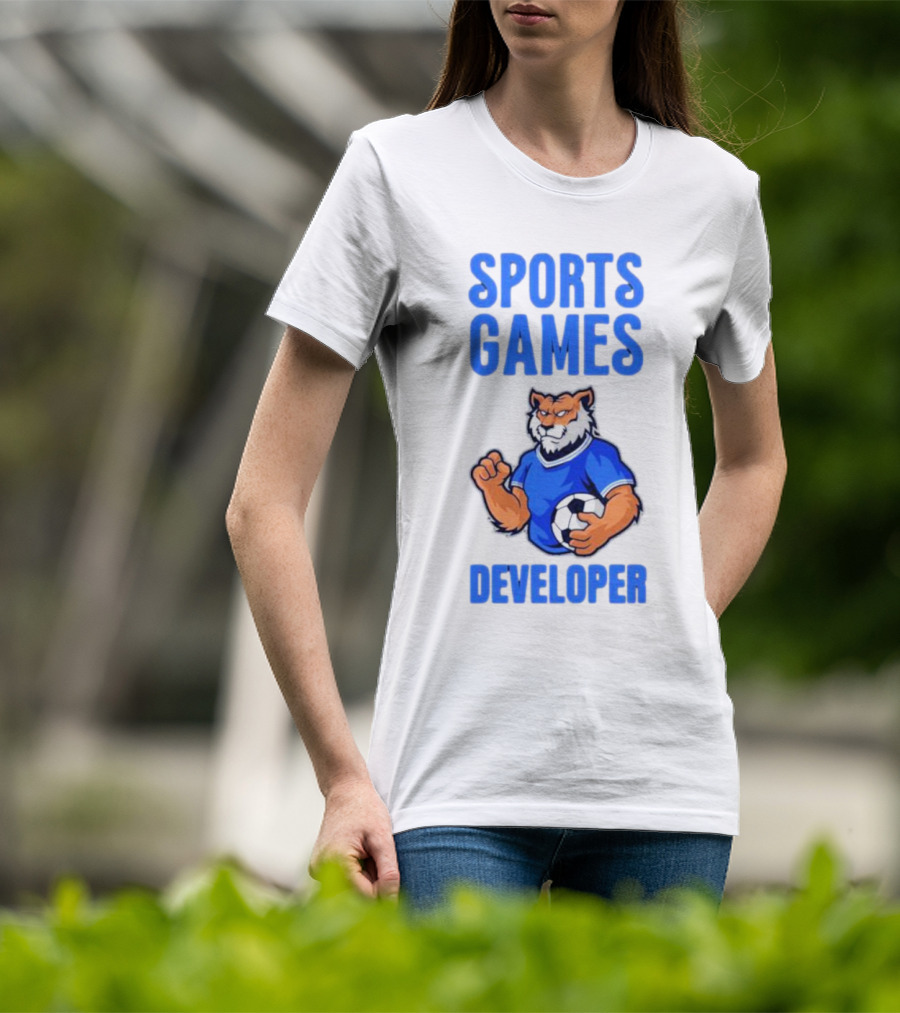Sports Games Developer Tiger Holding Soccer Ball T-Shirt