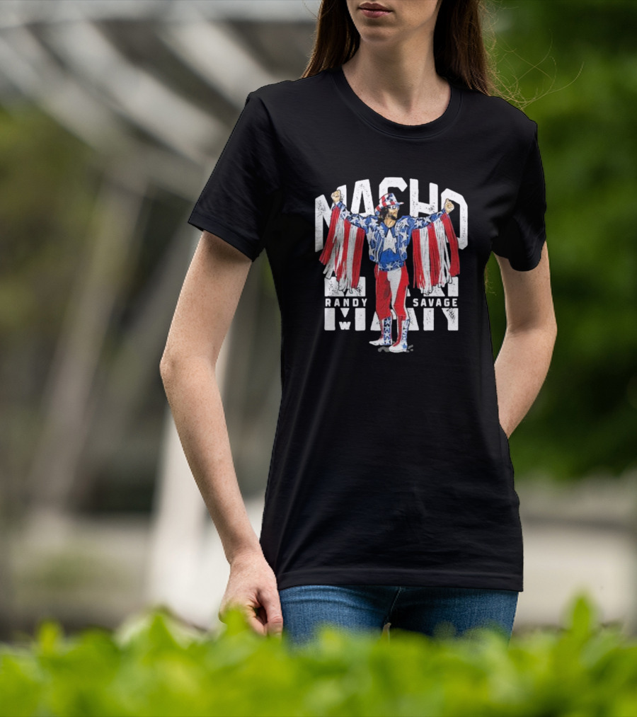 Macho Man Randy Savage Stars And Stripes 500 Level Patriotic Pose T-Shirt