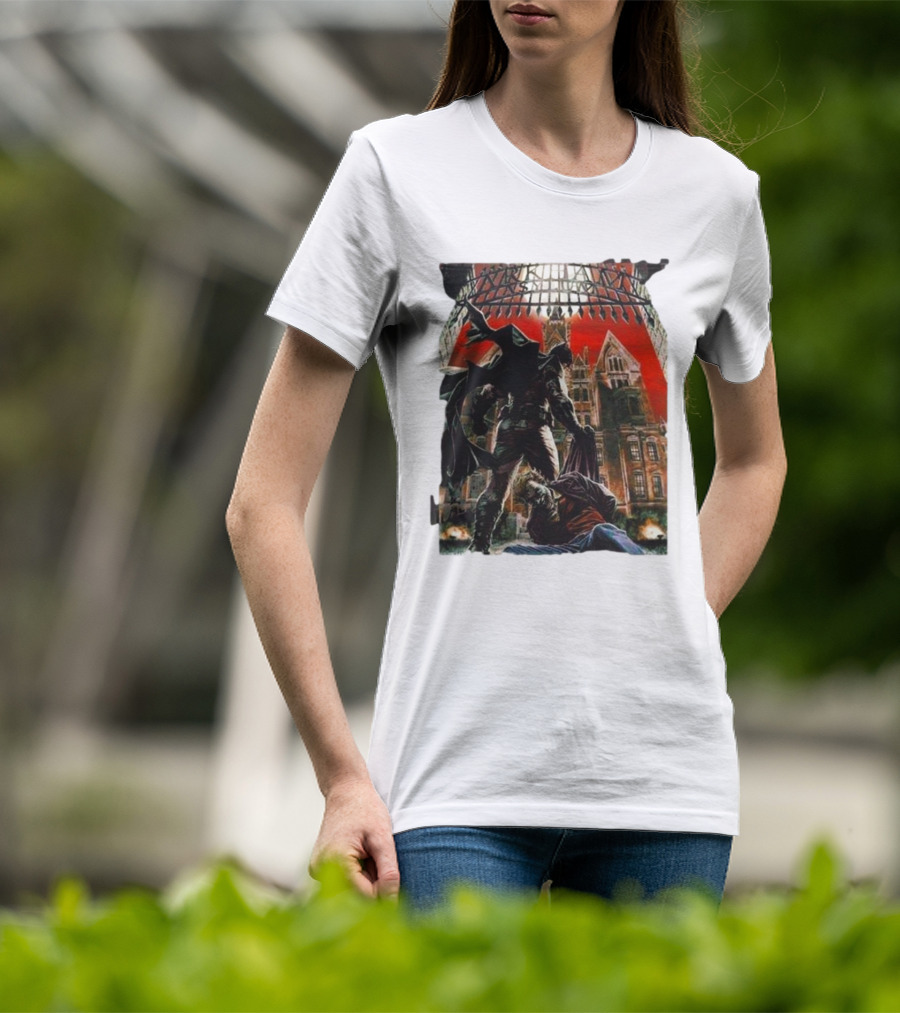 Batman Arkham Asylum Gothic Gate Dynamic Red Background Scene T-Shirt