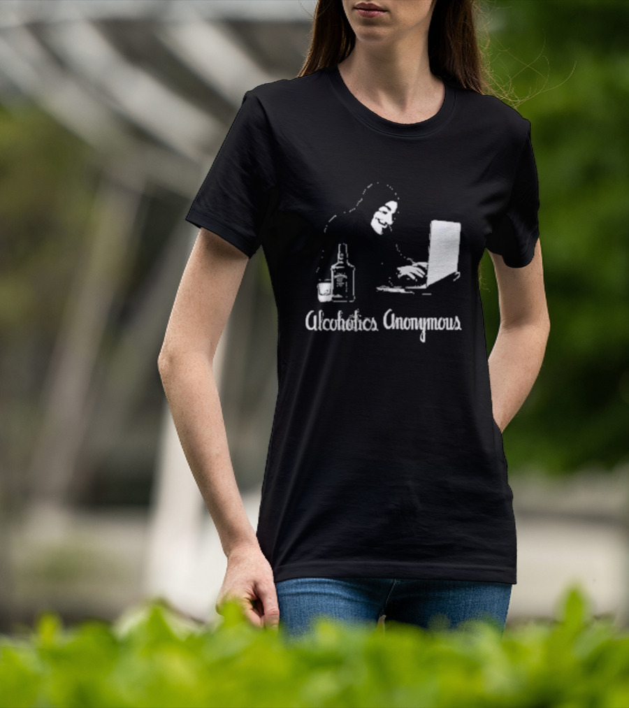 Alcoholics Anonymous Guy Fawkes Mask Hacker With Laptop T-Shirt