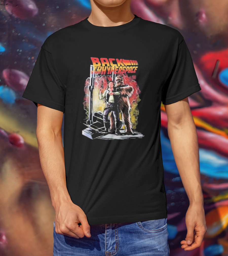 BACK TO THE HYPERSPACE Han Solo Chewbacca Crossover Retro Sci-Fi Adventure T-Shirt