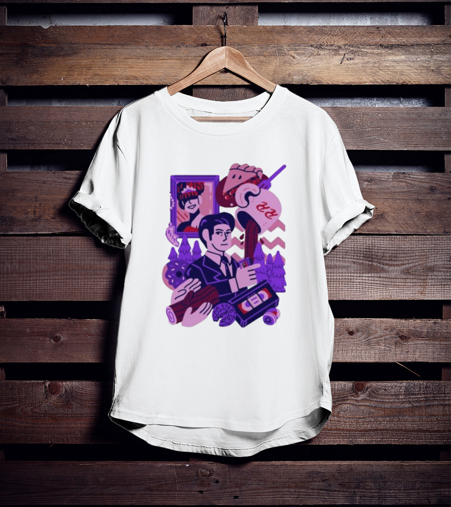 Theyetee Meanwhile Twin Peaks Agent Cooper Coffee Donuts Log VCR T-Shirt