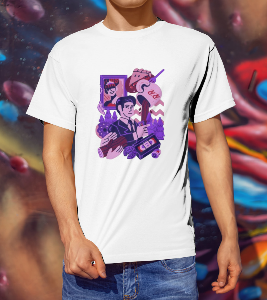 Theyetee Meanwhile Twin Peaks Agent Cooper Coffee Donuts Log VCR T-Shirt