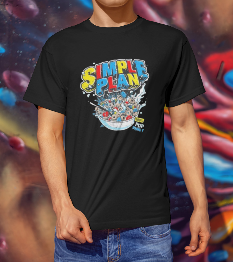Simple Plan Pop Punk Cereal Bowl Explosion 100% T-Shirt