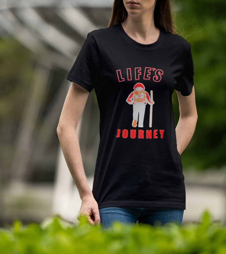 LIFE'S JOURNEY Hiker With Walking Stick T-Shirt