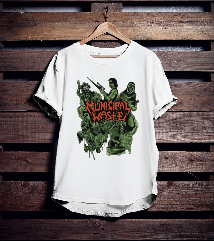 Municipal Waste Zombie Collage With Gas Masks And Weapons T-Shirt