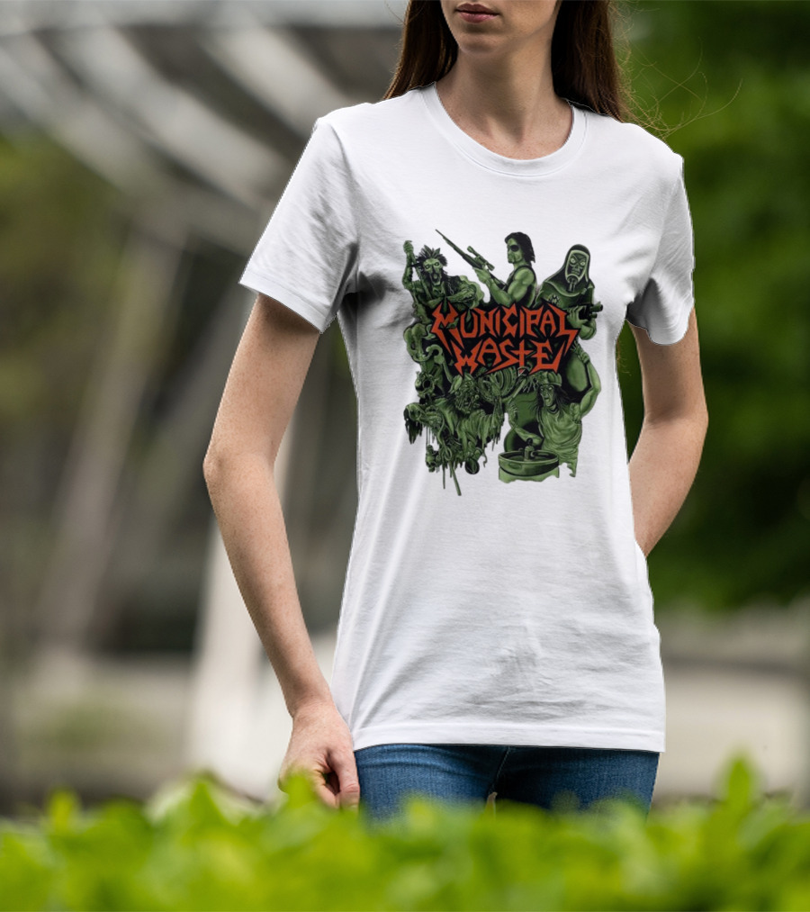 Municipal Waste Zombie Collage With Gas Masks And Weapons T-Shirt