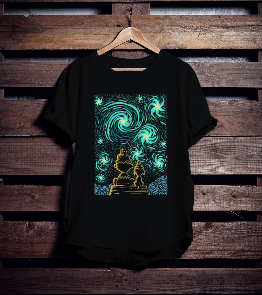 Peanuts Snoopy And Charlie Brown Starry Winter Night Scene T-Shirt