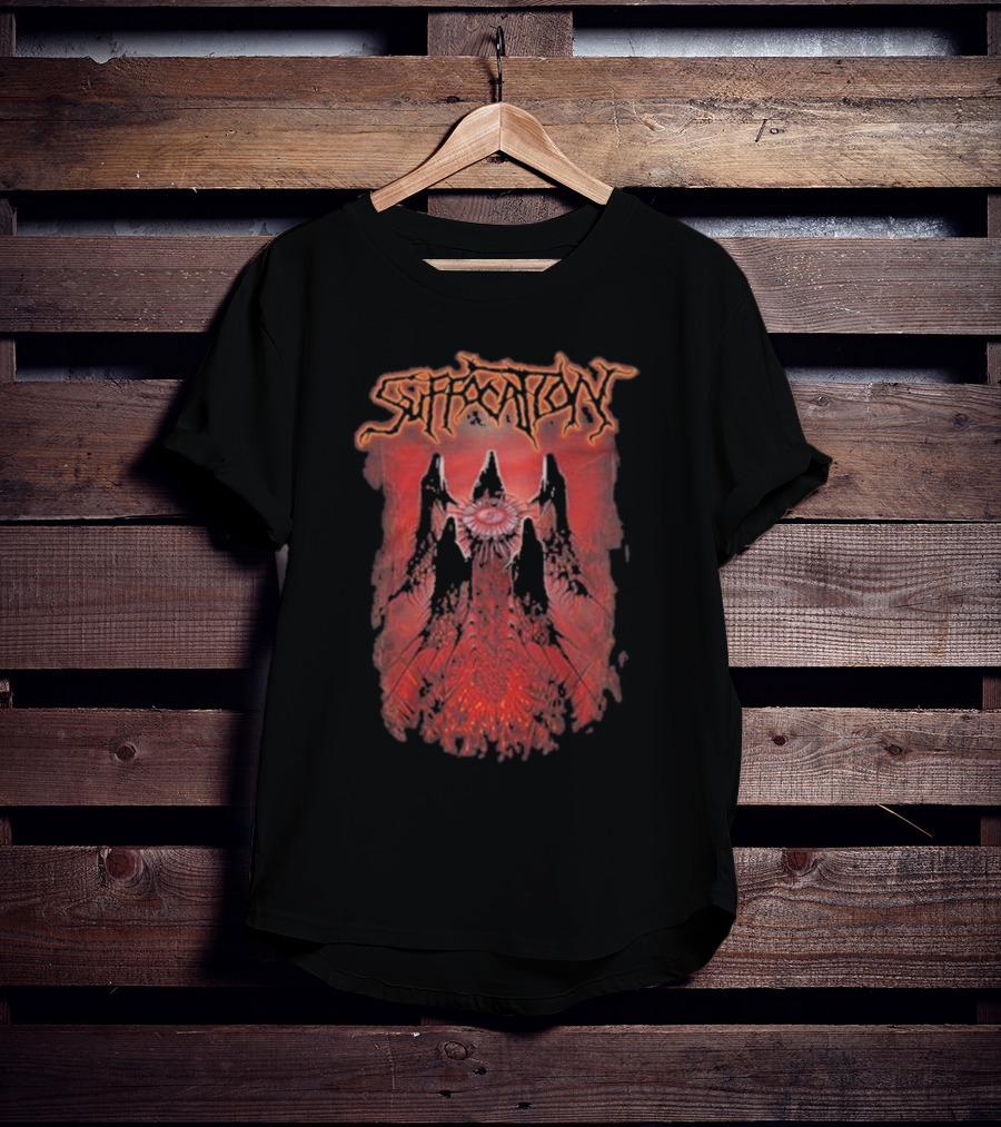 Suffocation Blood Oath Album Art Fiery Red Mountains And Eye T-Shirt