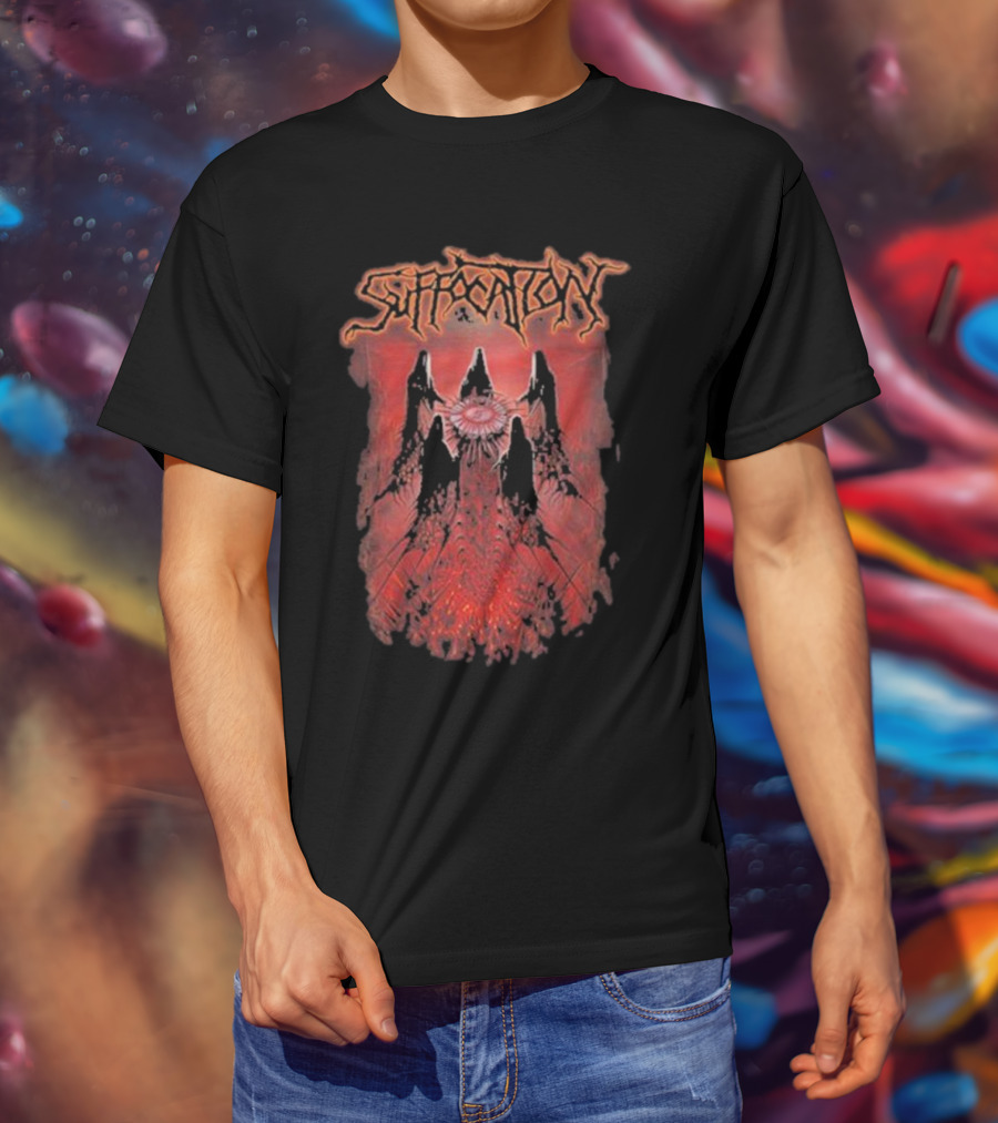 Suffocation Blood Oath Album Art Fiery Red Mountains And Eye T-Shirt