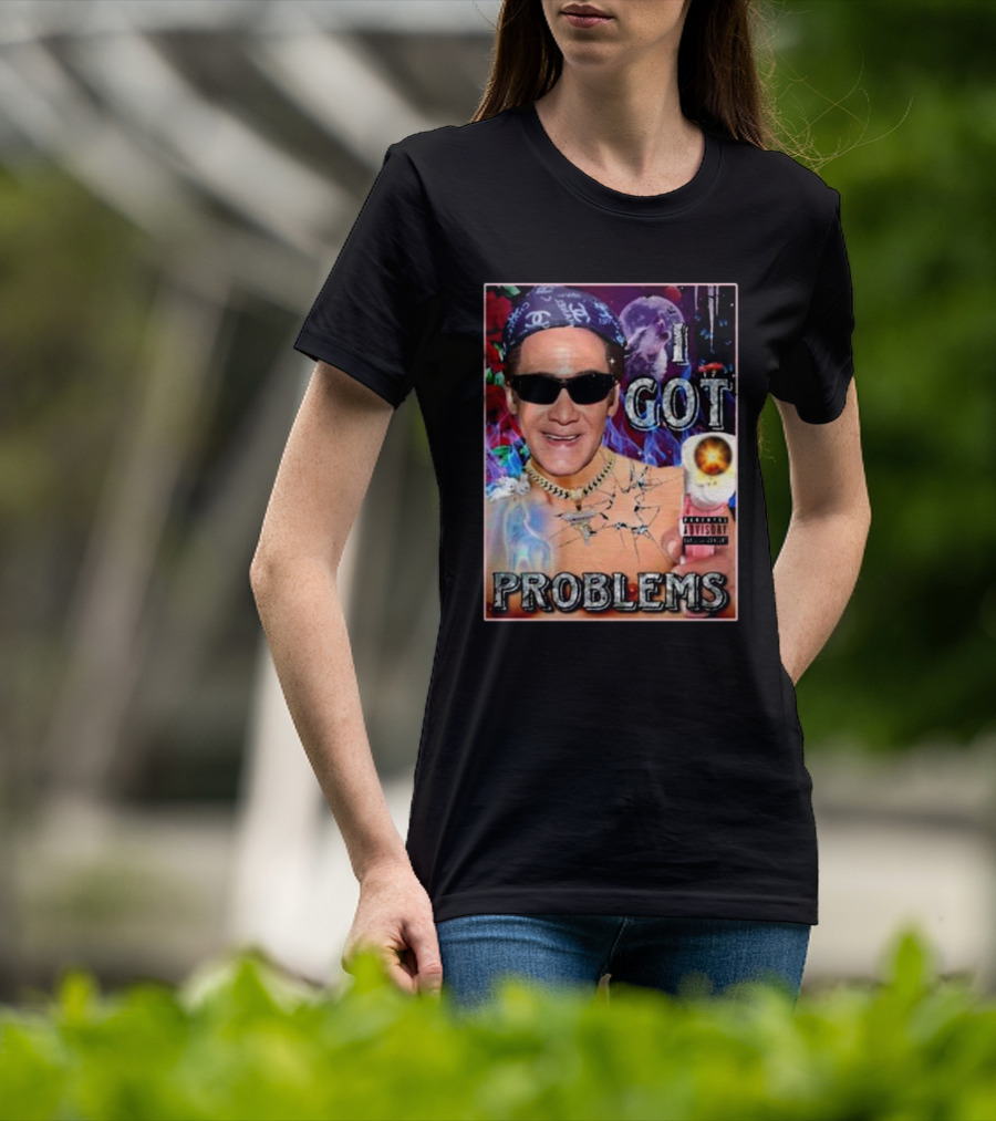 The Jersey Outlaw I Got Problems Colorful Portrait With Sunglasses And Explosive Background T-Shirt