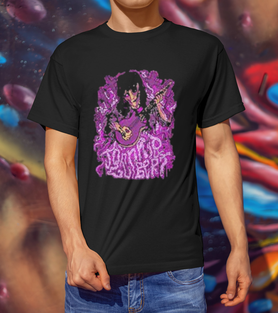 Zombie Johnnie Guilbert Playing Guitar With Purple Background T-Shirt