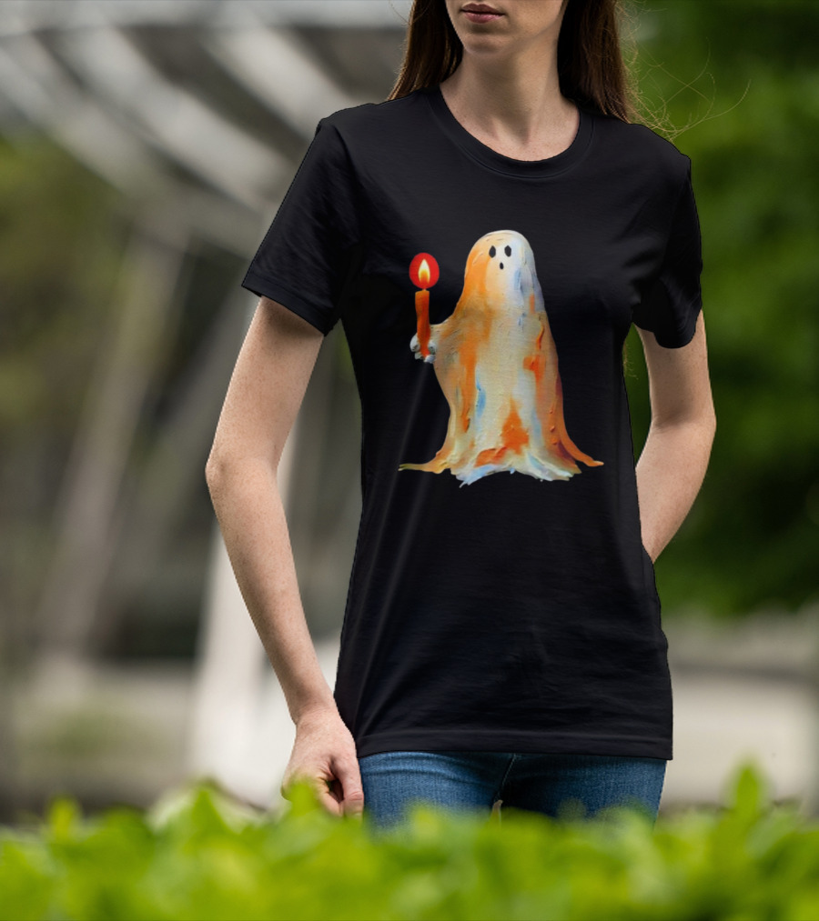 Quality Halloween Candle Holding Ghost T-Shirt