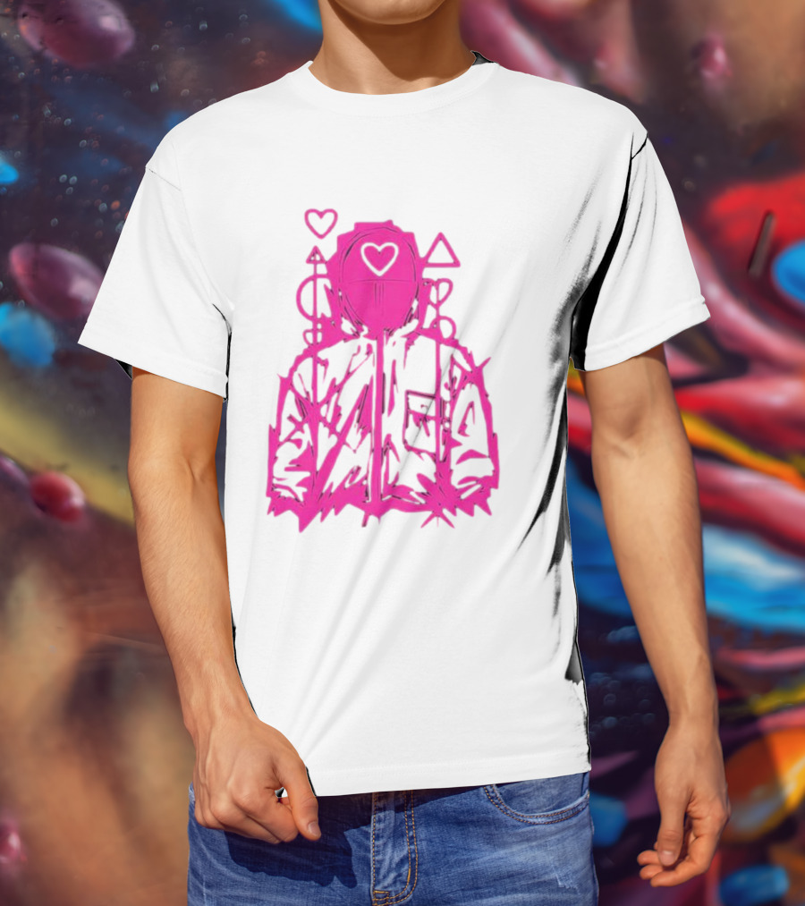 Squid Game Pink Hooded Circle Heart Triangle Symbols T-Shirt