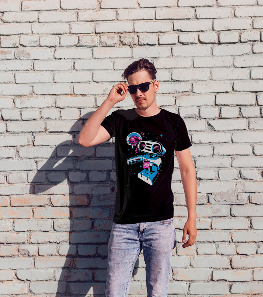 Tasbeam Tasbot Runner Robot With Alien Planet And Retro Sci-Fi Elements T-Shirt