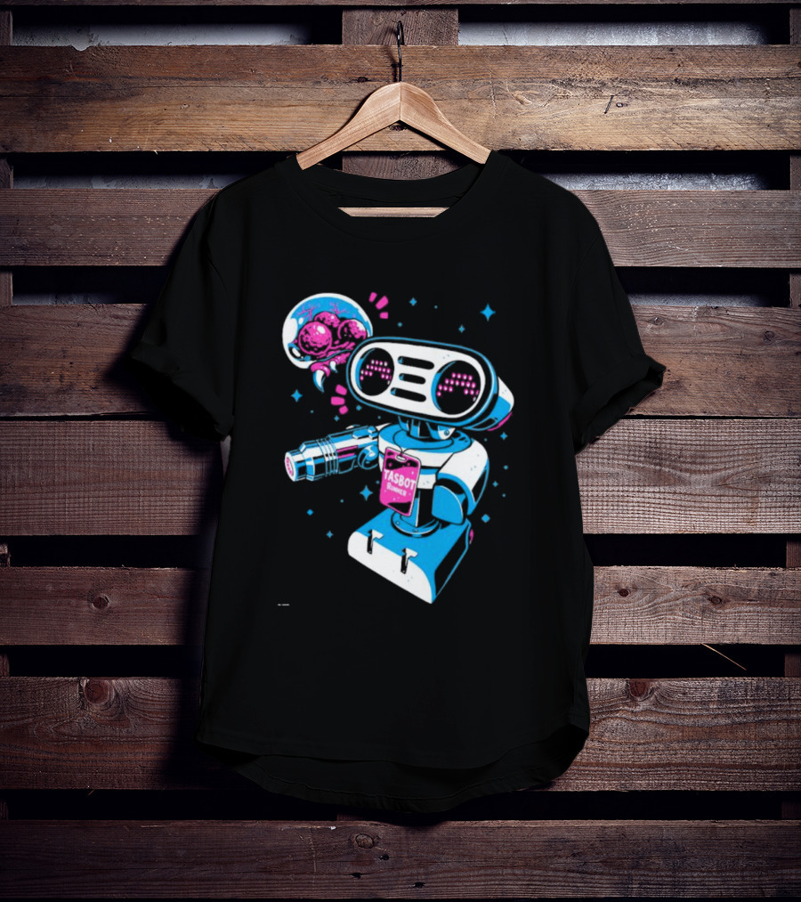 Tasbeam Tasbot Runner Robot With Alien Planet And Retro Sci-Fi Elements T-Shirt