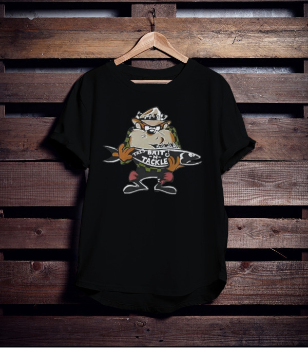 Taz Bait N Tackle Vintage 90s Cartoon Character Holding Fish T-Shirt