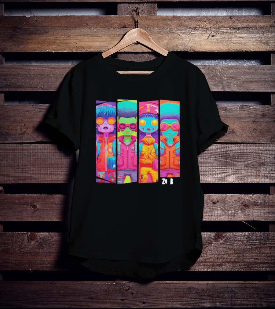 Zombie Quad Neon Colorful Character Stripes ZO B T-Shirt