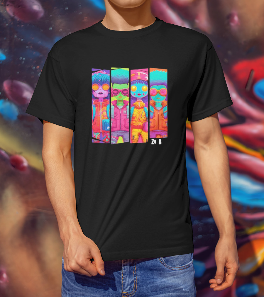Zombie Quad Neon Colorful Character Stripes ZO B T-Shirt