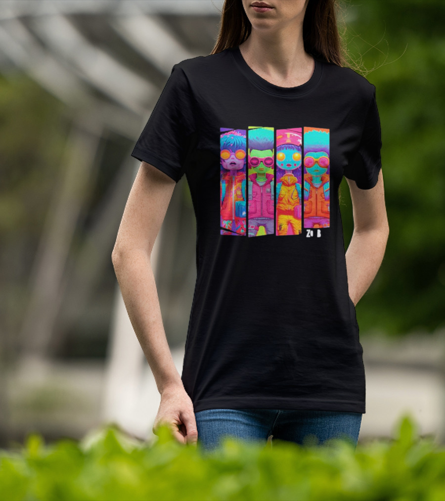 Zombie Quad Neon Colorful Character Stripes ZO B T-Shirt