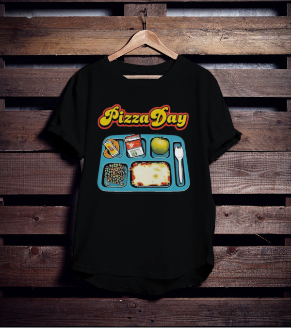 S7s Pizza Day Cafeteria Lunch Tray With Pizza, Milk, Apple, Cookies, Fork, And Vegetables T-Shirt
