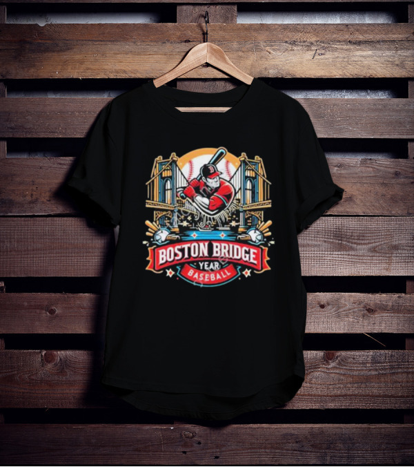 Shawn Palmerdesigns Boston Bridge Baseball Player Crossing Iconic Structure T-Shirt