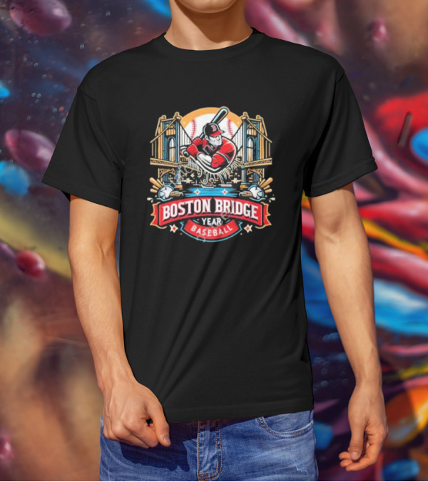 Shawn Palmerdesigns Boston Bridge Baseball Player Crossing Iconic Structure T-Shirt