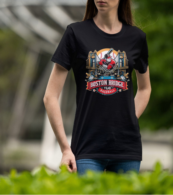 Shawn Palmerdesigns Boston Bridge Baseball Player Crossing Iconic Structure T-Shirt