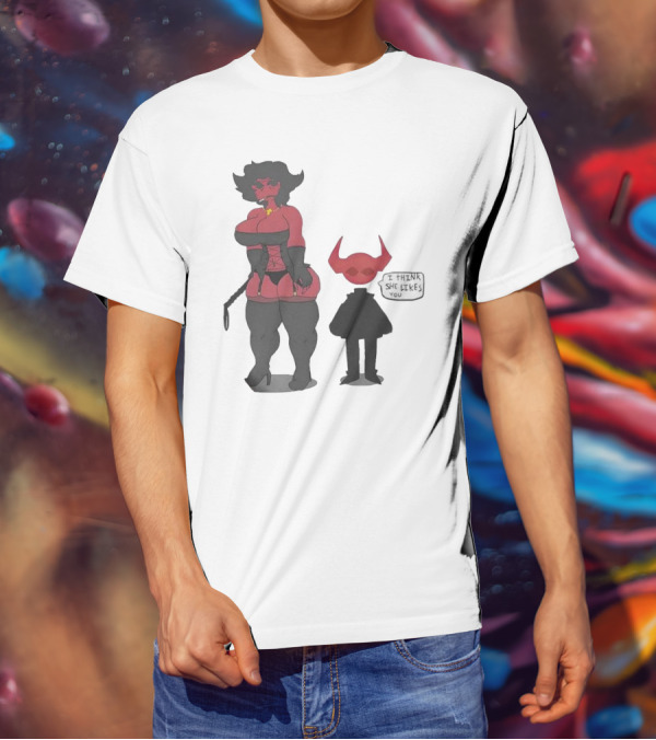 Thewboy I Think She Likes You Dark Humorous Cartoon Characters T-Shirt