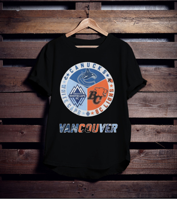 Vancouver Canucks Whitecaps BC Lions Logos Emblem T-Shirt