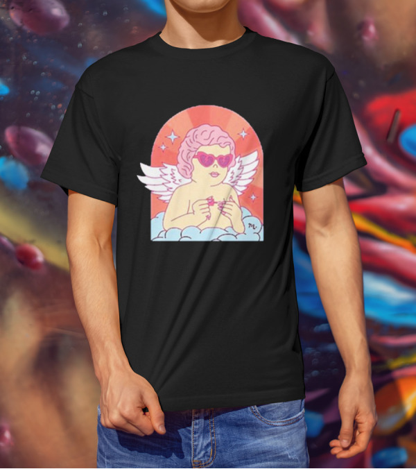Maniology Cupid's Nail Spa Cherub With Heart Sunglasses And Wings T-Shirt