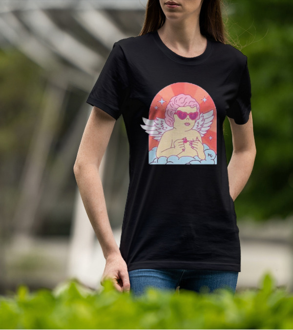 Maniology Cupid's Nail Spa Cherub With Heart Sunglasses And Wings T-Shirt