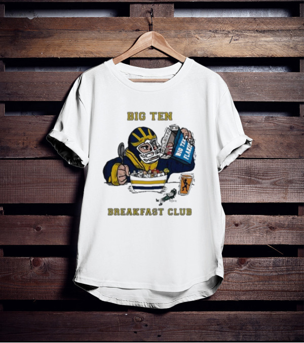 Big Ten Breakfast Club Michigan Wolverines Player Eating Cereal With Blue Box And Orange Cup T-Shirt