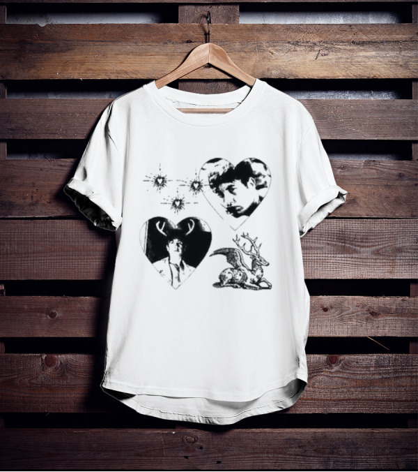 Mustardyardpress Store Oliver Hearts Deer And Faces T-Shirt