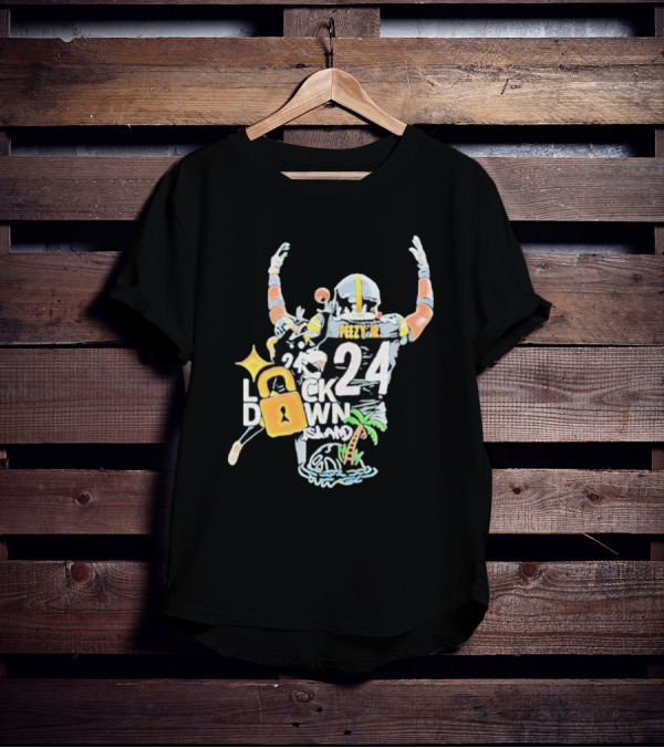 Peezy Jr 24 Lock Down Island Football Celebration With Palm Tree And Lock T-Shirt