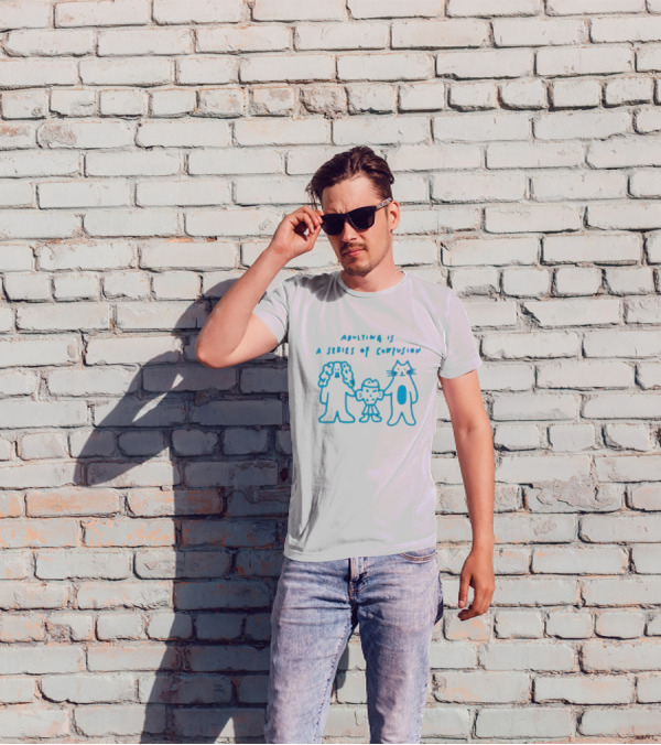 Adulting Is A Series Of Confusion With Bear, Fish, And Cat Characters T-Shirt
