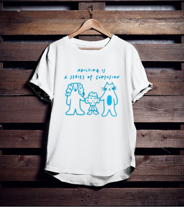 Adulting Is A Series Of Confusion With Bear, Fish, And Cat Characters T-Shirt