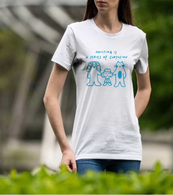 Adulting Is A Series Of Confusion With Bear, Fish, And Cat Characters T-Shirt