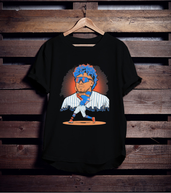 Francisco Lindor Baseball Player Skyline Batting Pose T-Shirt