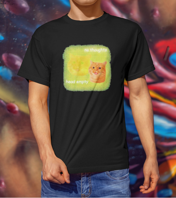No Thoughts Head Empty Cat Meme Green Background T-Shirt