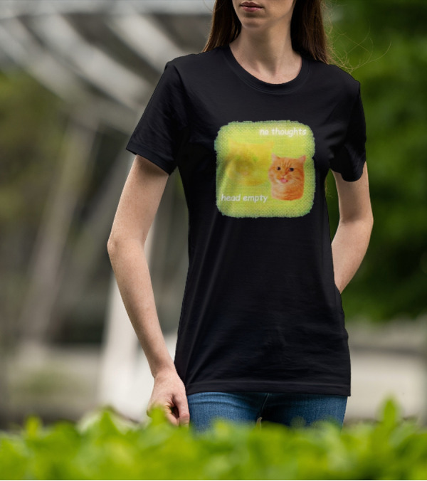 No Thoughts Head Empty Cat Meme Green Background T-Shirt