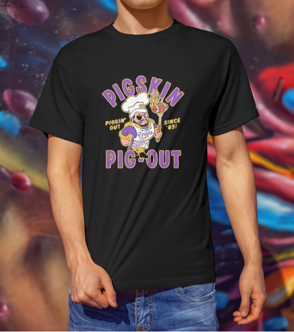 PIGSKIN PIG-OUT PIGGIN' OUT SINCE '85 THE GREAT PIRATE המIRES PIGSKIN PIGOUT BARQOUT T-Shirt