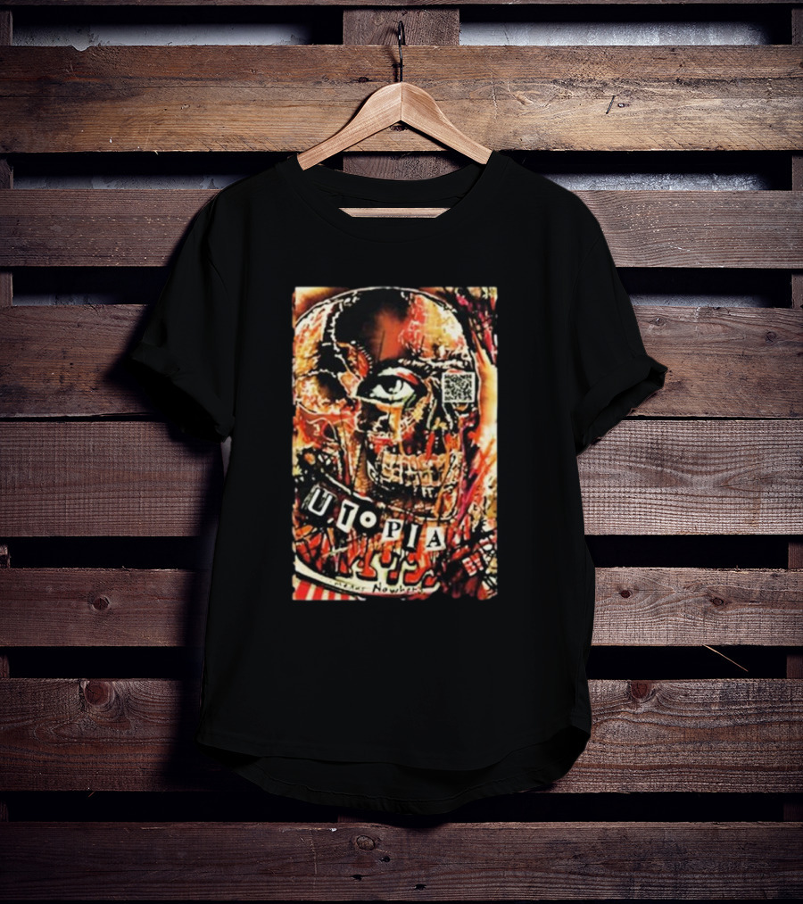 Utopia Means Nowhere Glitched Skull Collage With Eye And QR Code T-Shirt