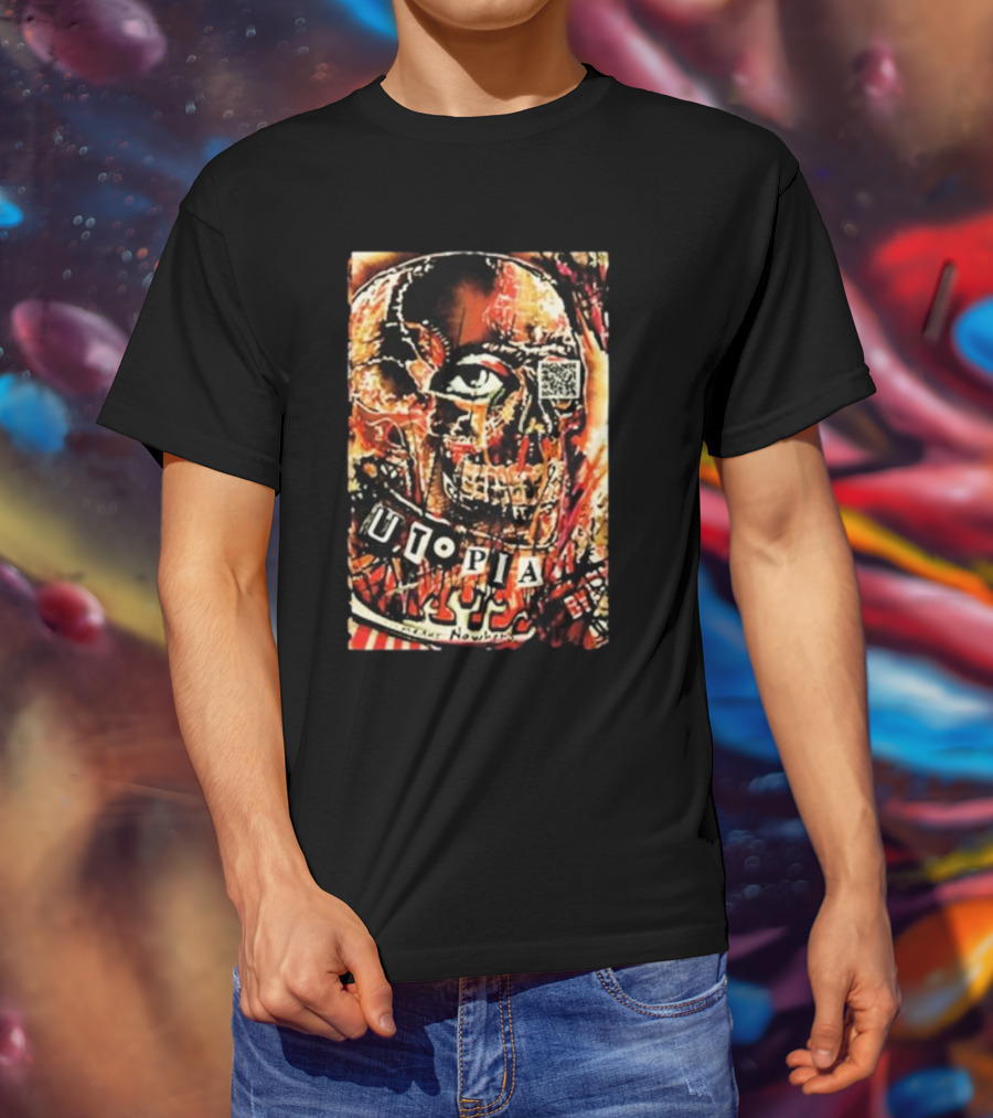 Utopia Means Nowhere Glitched Skull Collage With Eye And QR Code T-Shirt