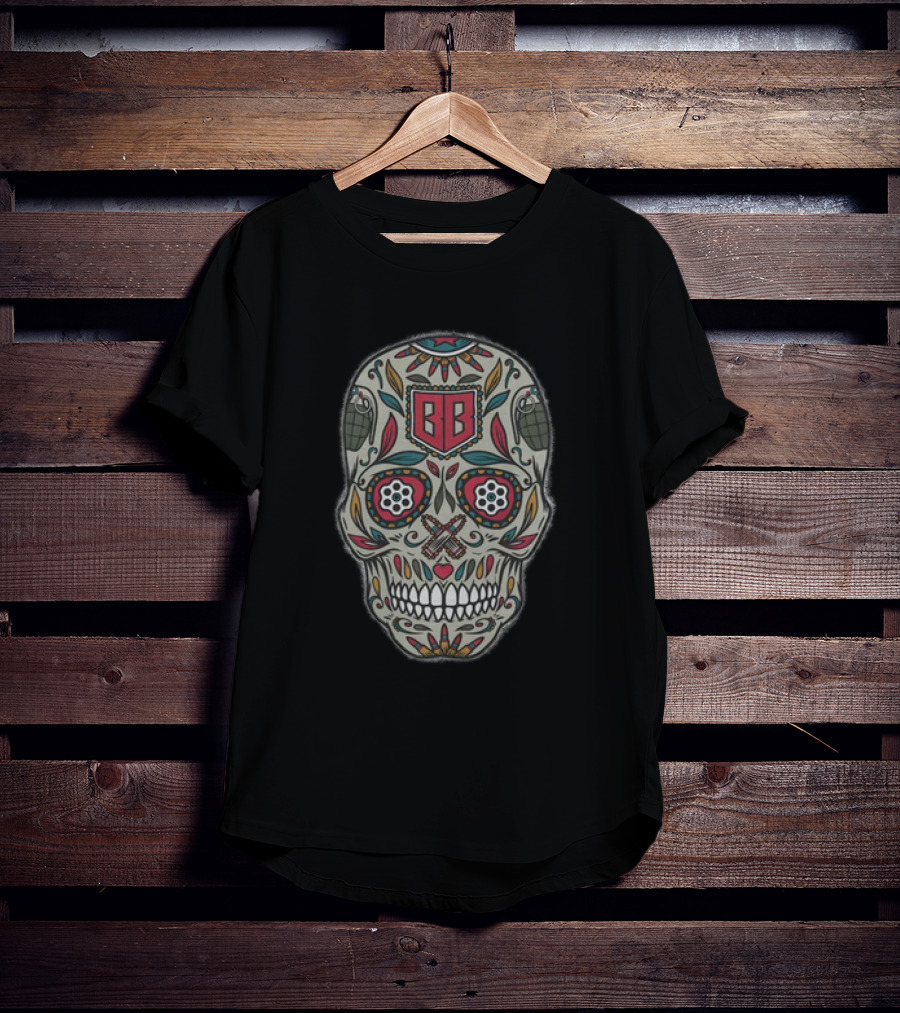Bunker Branding BB Calaveras Skull Design With Grenades And Crossed Guns T-Shirt