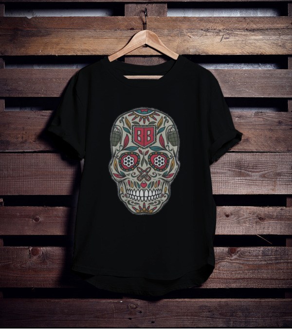 Bunker Branding BB Calaveras Skull Design With Grenades And Crossed Guns T-Shirt
