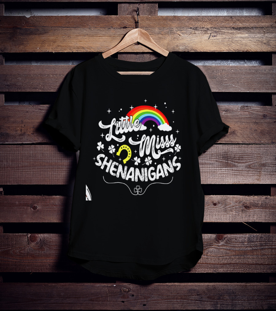 Little Miss Shenanigans Rainbow Clover Horseshoe Kids Girls Women T-Shirt