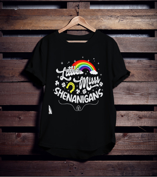 Little Miss Shenanigans Rainbow Clover Horseshoe Kids Girls Women T-Shirt
